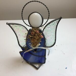 Stained Glass Angel Figurine with Blue and White Accents